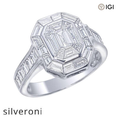 Luxury Emerald-Shape VS Clarity Natural Diamond Ring with Baguette Halo - 1