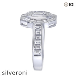 Luxury Emerald-Shape VS Clarity Natural Diamond Ring with Baguette Halo - 2