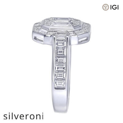 Luxury Emerald-Shape VS Clarity Natural Diamond Ring with Baguette Halo - 2