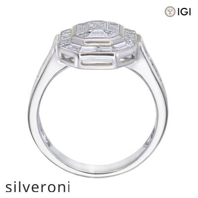 Luxury Emerald-Shape VS Clarity Natural Diamond Ring with Baguette Halo - 3