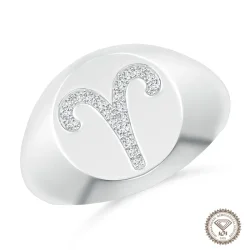 Magnificent Aires Zodiac Signet Ring in 18K White Gold - 1