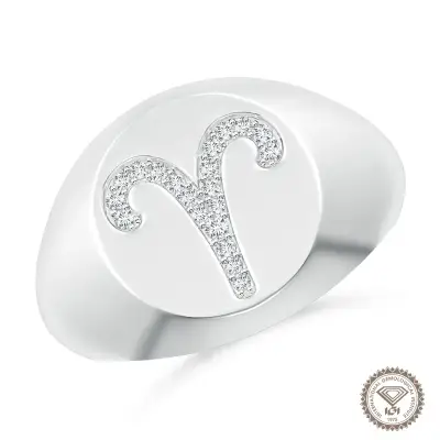 Magnificent Aires Zodiac Signet Ring in 18K White Gold - 1