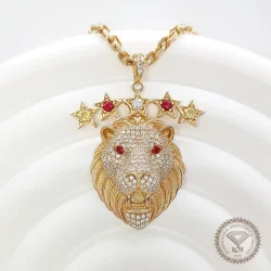 Majestic 5 Star Lion Silver Pendant with Swarovski Stones - 1
