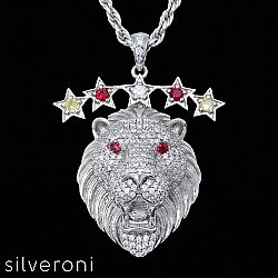 Majestic 5 Star Lion Silver Pendant with Swarovski Stones - 2