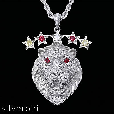 Majestic 5 Star Lion Silver Pendant with Swarovski Stones - 2