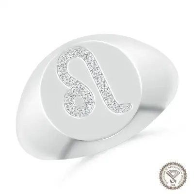 Majestic Leo Zodiac Signet Ring in 18K White Gold - 1