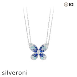 Marquise Diamond Butterfly Pendant with Sapphire and Tourmaline - Silveroni