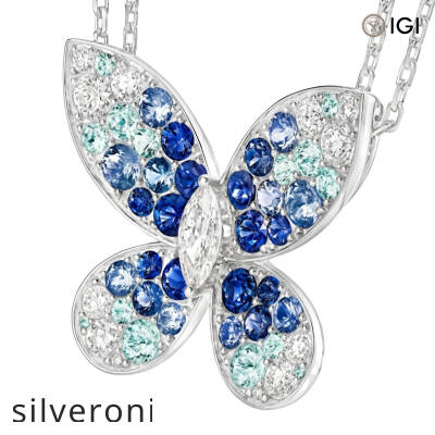 Marquise Diamond Butterfly Pendant with Sapphire and Tourmaline - 2