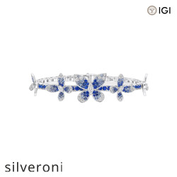 Marquise Diamond, Sapphire, and Tourmaline Butterfly Bracelet in White Gold - Silveroni