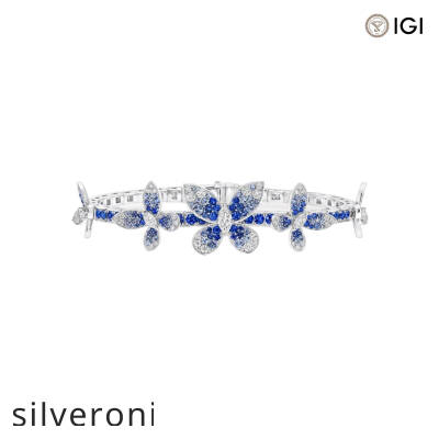 Marquise Diamond, Sapphire, and Tourmaline Butterfly Bracelet in White Gold - 1