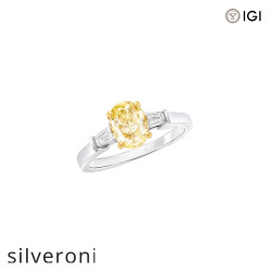 Oval Yellow Diamond Engagement Ring with Baguette Side Stones - Silveroni