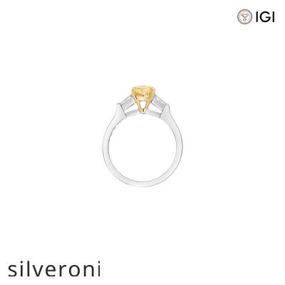 Oval Yellow Diamond Engagement Ring with Baguette Side Stones - 3