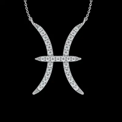 Pisces Zodiac Sign Diamond Necklace, IGI Lab-Grown 18K - 2
