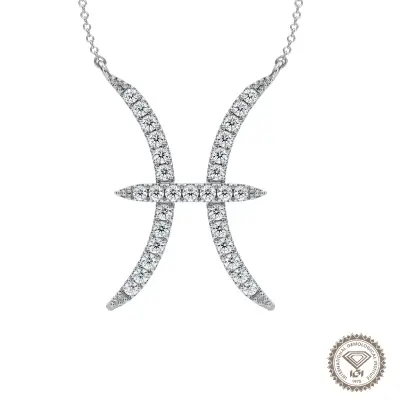 Pisces Zodiac Sign Diamond Necklace, IGI Lab-Grown 18K - 1