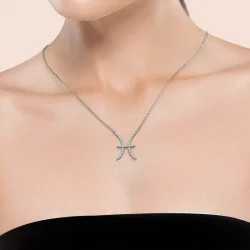 Pisces Zodiac Sign Diamond Necklace, IGI Lab-Grown 18K - 3