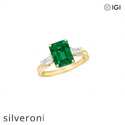 Promise Emerald Cut Emerald and Diamond Engagement Ring - Silveroni
