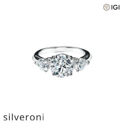 Round Brilliant Three Stone Lab Grown Diamond Engagement Ring - Silveroni