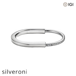 Round Cut Half Pavé Diamond White Gold Bangle - Silveroni