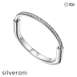 Round Cut Half Pavé Diamond White Gold Bangle - 2