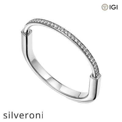 Round Cut Half Pavé Diamond White Gold Bangle - 2