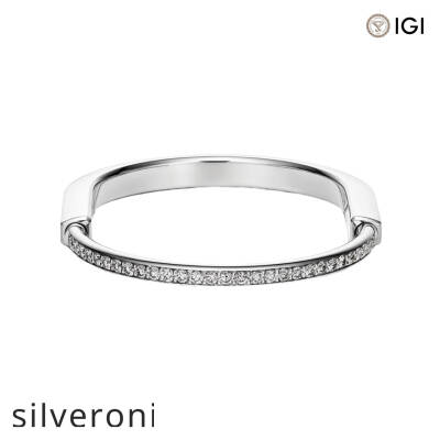 Round Cut Half Pavé Diamond White Gold Bangle - 3
