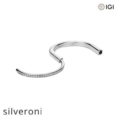 Round Cut Half Pavé Diamond White Gold Bangle - 4