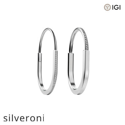 Round Cut Half Pavé Diamond White Gold Bangle - 5