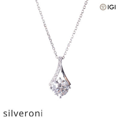 Round D Color Lab Grown Diamond Necklace in 18K Gold - 1