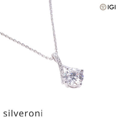 Round D Color Lab Grown Diamond Necklace in 18K Gold - 3