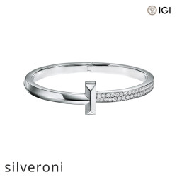 Round Excellent Cut Diamond Hinged Bangle in White Gold - Silveroni
