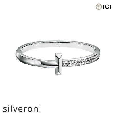 Round Excellent Cut Diamond Hinged Bangle in White Gold - 1