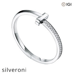 Round Excellent Cut Diamond Hinged Bangle in White Gold - 2