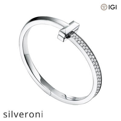Round Excellent Cut Diamond Hinged Bangle in White Gold - 2