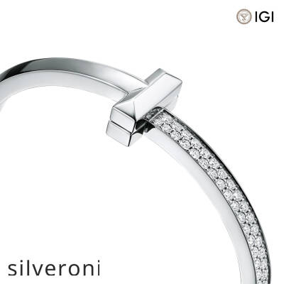 Round Excellent Cut Diamond Hinged Bangle in White Gold - 4