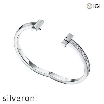 Round Excellent Cut Diamond Hinged Bangle in White Gold - 5