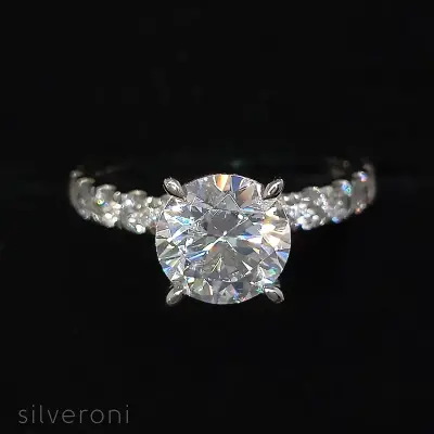 Round Solitaire Pave Lab Grown Diamond Ring | Brilliant Elegance by Silveroni - 2