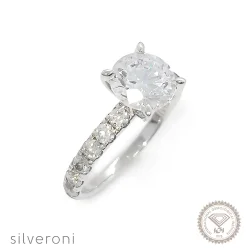 Round Solitaire Pave Lab Grown Diamond Ring | Brilliant Elegance by Silveroni - 1