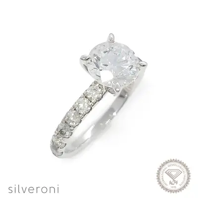 Round Solitaire Pave Lab Grown Diamond Ring | Brilliant Elegance by Silveroni - 1