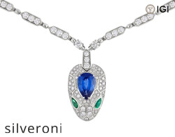Serpenti 18K White Gold Pendant Necklace with Emerald and Sapphire - 3