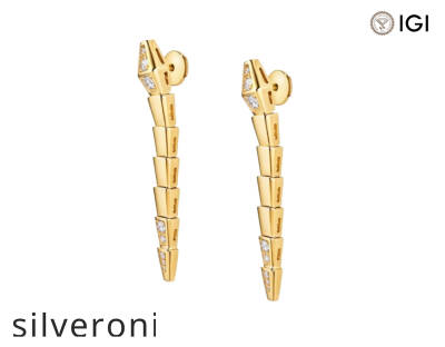 Serpenti Viper 18K Yellow Gold Pavé Diamond Earrings - 2