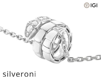 Serpenti Viper 18kt White Gold Pendant Necklace with Pavé Diamonds - 3
