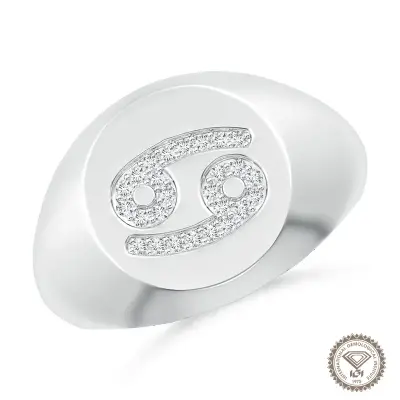Shiny Cancer Zodiac Signet Ring in 18K White Gold - 1