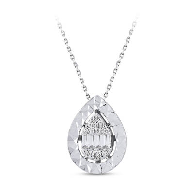 Silveroni Baguette Lab Grown Diamond Necklace, 0.12 Carat - 1