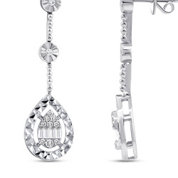 Silveroni 0.24 Carat Baguette Lab Grown Diamond Earrings - 2