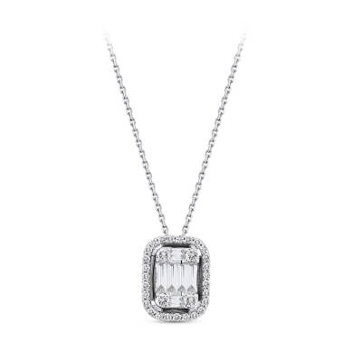 Silveroni 0.45 Carat Baguette Lab Grown Diamond Necklace - 2