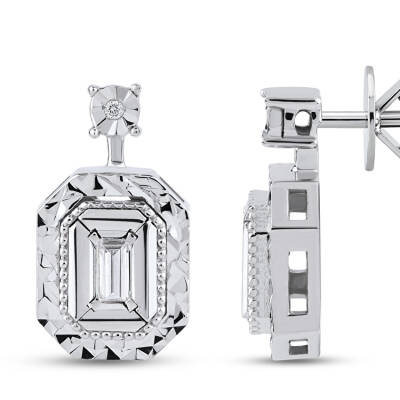 Silveroni 0.05 Carat Baguette Lab Grown Diamond Earrings - 2
