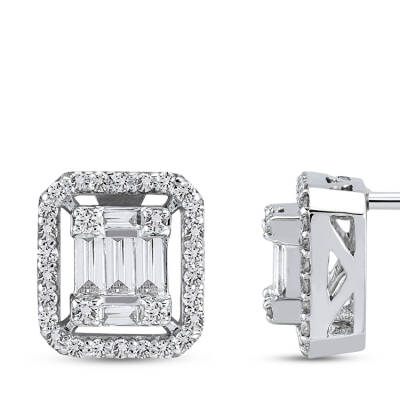 Silveroni 0.34 Carat Baguette Lab Grown Diamond Earrings - 2