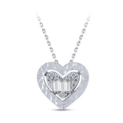 Silveroni 0.11 ct Lab Grown Diamond Heart Baguette Necklace - Silveroni