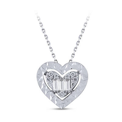 Silveroni 0.11 ct Lab Grown Diamond Heart Baguette Necklace - 1
