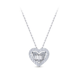 Silveroni 0.11 ct Lab Grown Diamond Heart Baguette Necklace - 2